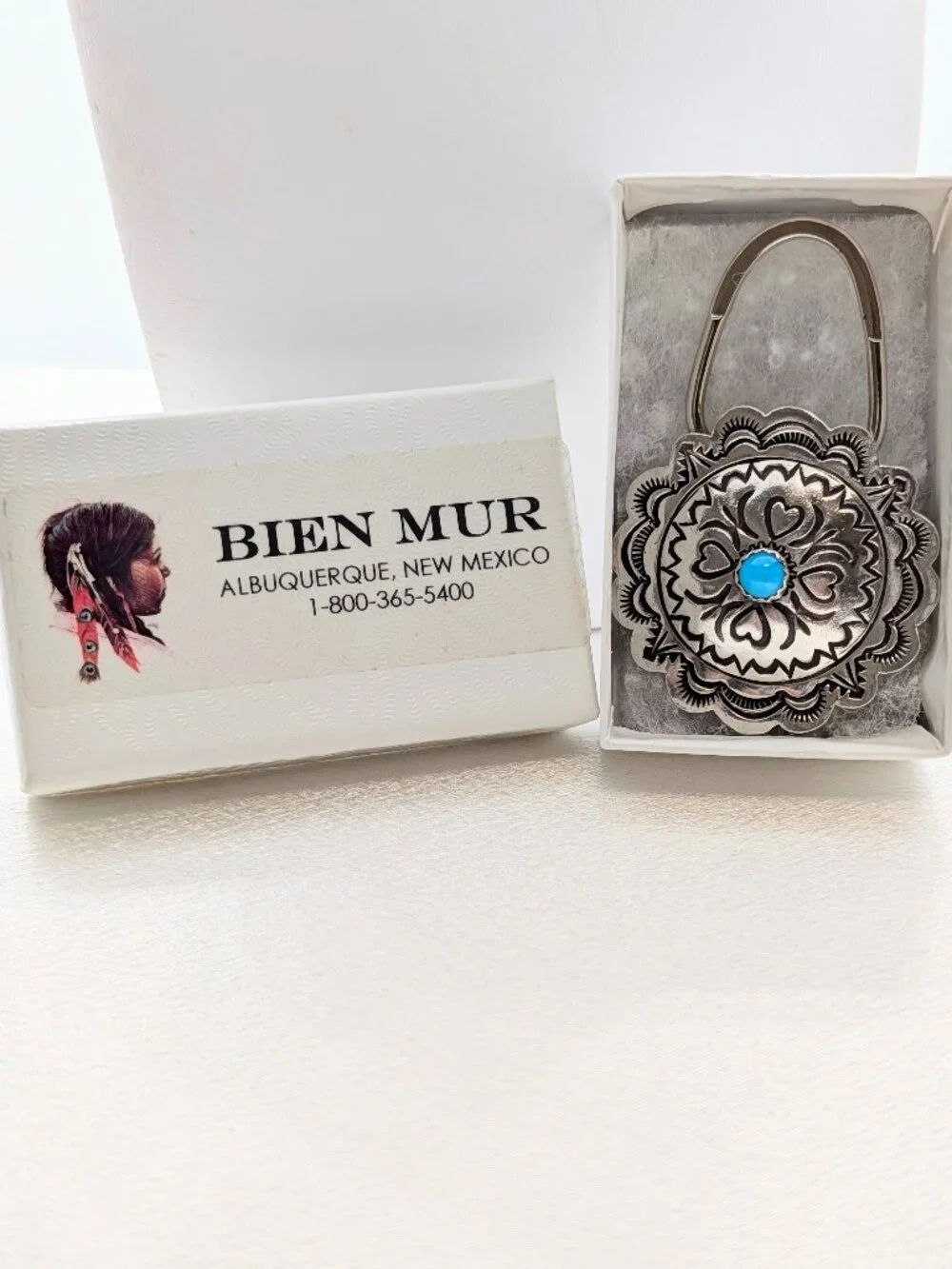 NEW sterling silver key holder with turquoise center